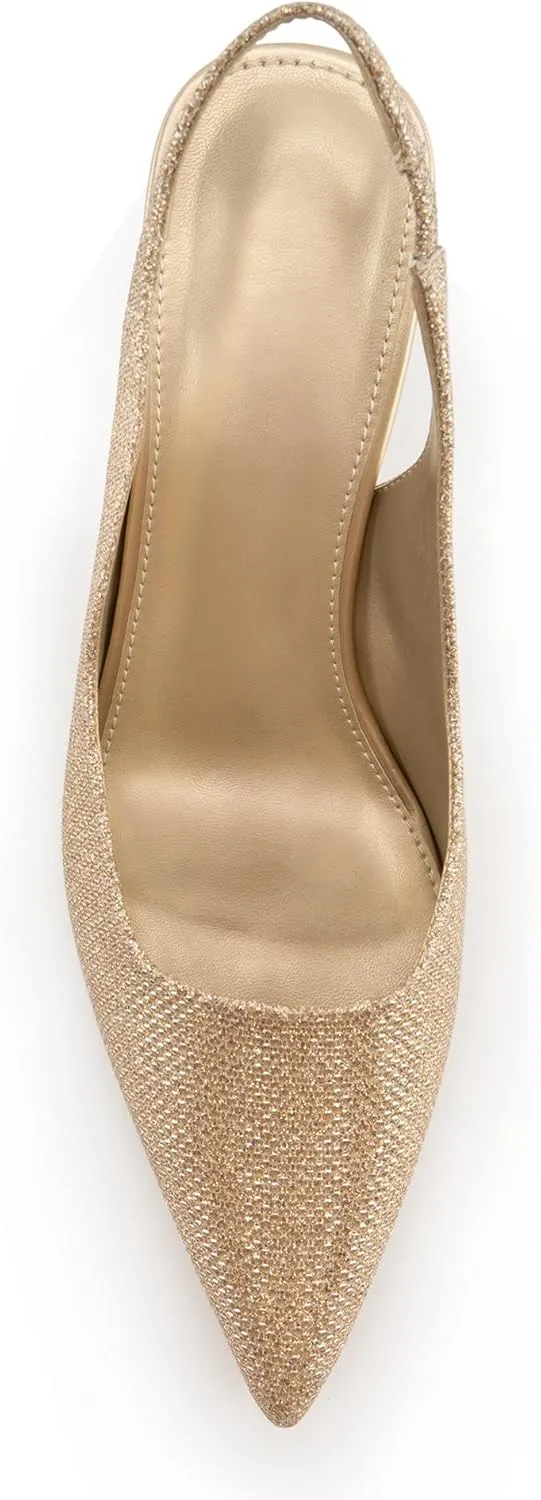 DREAMCIA Women's Pumps Slingback Heels Pointed Toe Sling Back Kitten Heels Women Metallic Slingback Pumps Bride Dresses Wedding Shoes