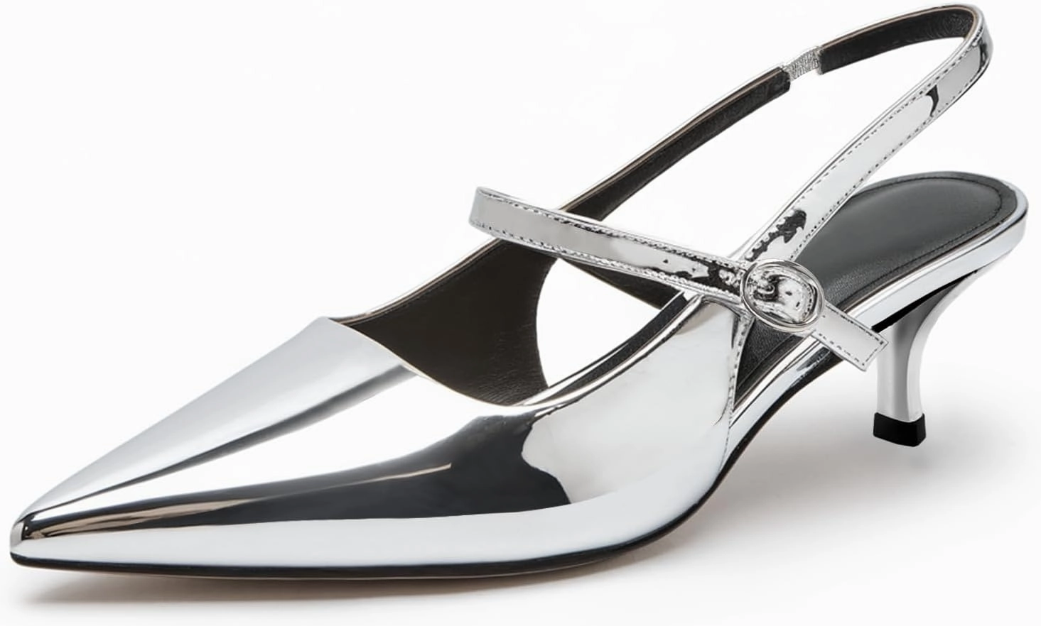 DREAMCIA Women's Pumps Slingback Heels Pointed Toe Sling Back Kitten Heels Women Metallic Slingback Pumps Bride Dresses Wedding Shoes