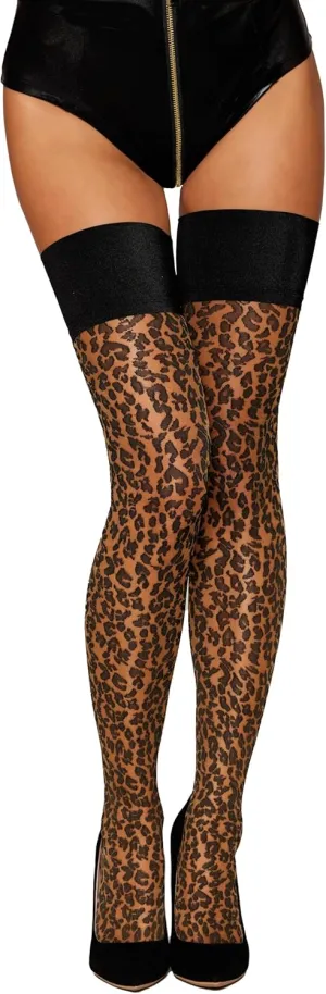 Dreamgirl Women's Leopard Thigh Highs, Nude/Black, O/S