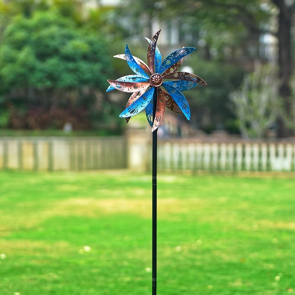 DREAMYSOUL Outdoor Metal Wind Spinner, 13 Inches Dia Hollow Pattern Wind Mills, Kinetic Wind Spinners for Yard Garden Outside Patio Lawn Decor