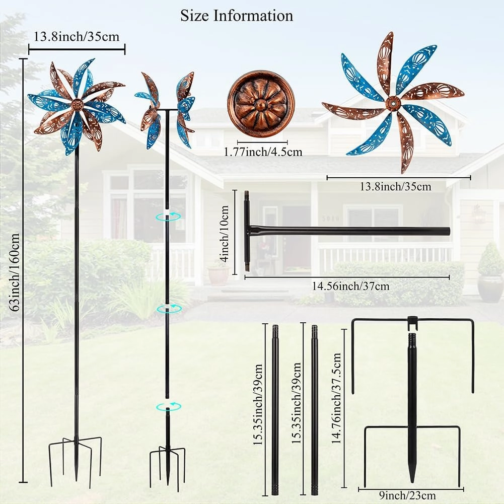 DREAMYSOUL Outdoor Metal Wind Spinner, 13 Inches Dia Hollow Pattern Wind Mills, Kinetic Wind Spinners for Yard Garden Outside Patio Lawn Decor