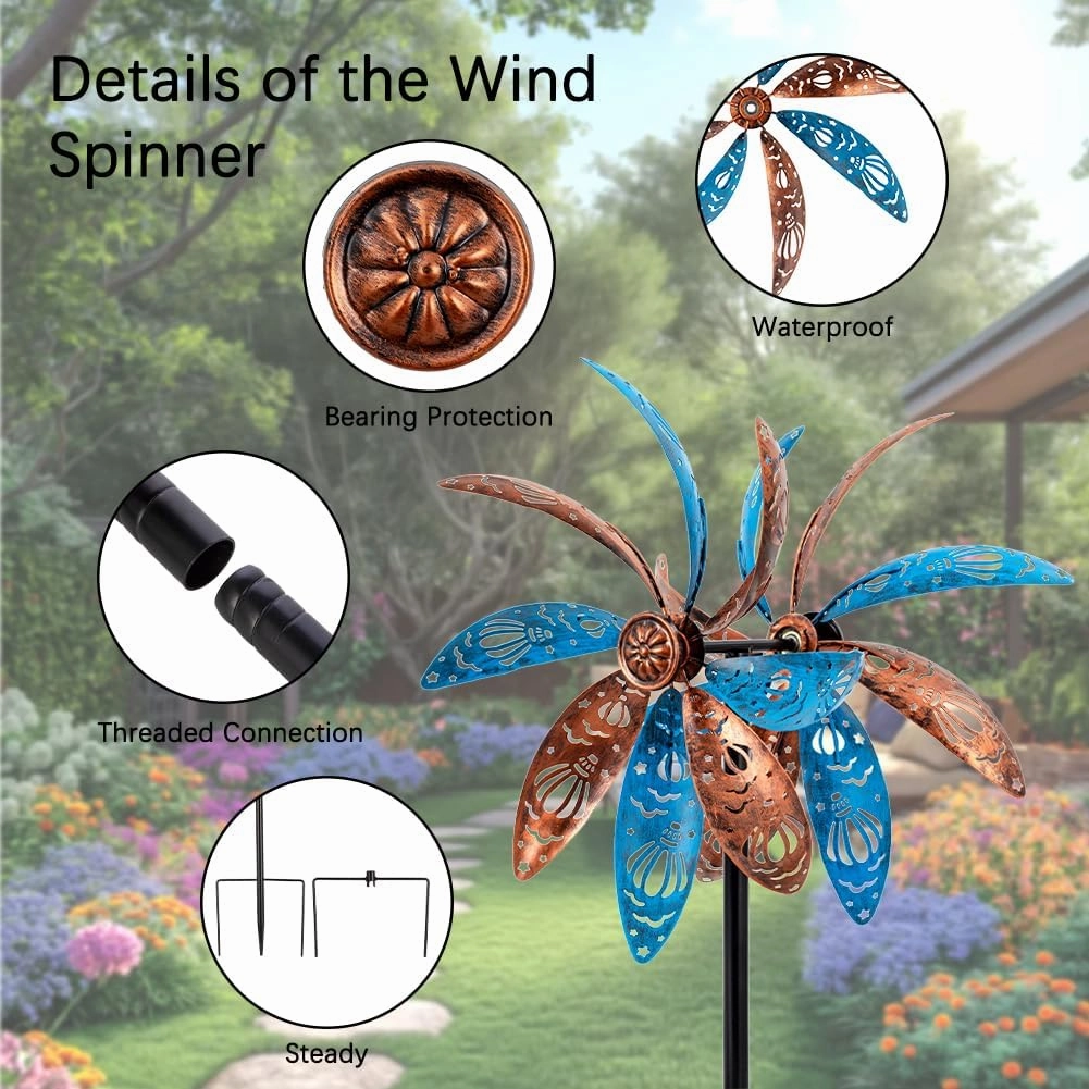 DREAMYSOUL Outdoor Metal Wind Spinner, 13 Inches Dia Hollow Pattern Wind Mills, Kinetic Wind Spinners for Yard Garden Outside Patio Lawn Decor