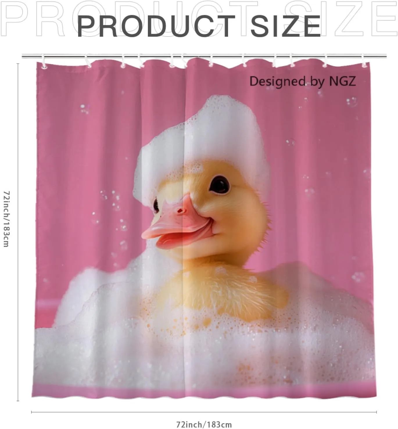 Duck Pink Shower Curtain, Cute Duck with Soap Bubble, Pink Shower Curtain Set with 12 Hooks for Spring Summer Bathroom Decor, 72X72inch