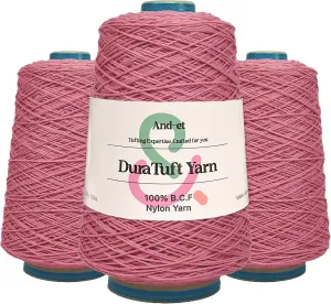 DuraTuft Yarn 45 Vibrant Colors Tufting Nylon Yarn Pack - Ideal for Crochet, Craft Projects -100% B.C.F. - 3 Cones x 1.66lbs -180yards -Perfect for Rug Weaving and Knitting (05 Rosy Pink)