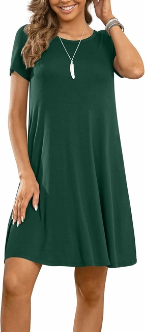 DUSDIMON Women's Summer Casual Tshirt Dresses Short Sleeve Cover ups Beach Loose Dress
