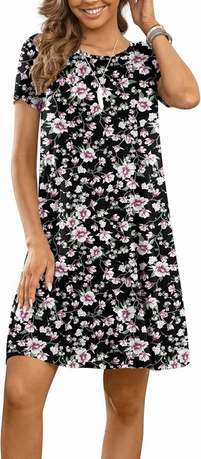 DUSDIMON Women's Summer Casual Tshirt Dresses Short Sleeve Cover ups Beach Loose Dress