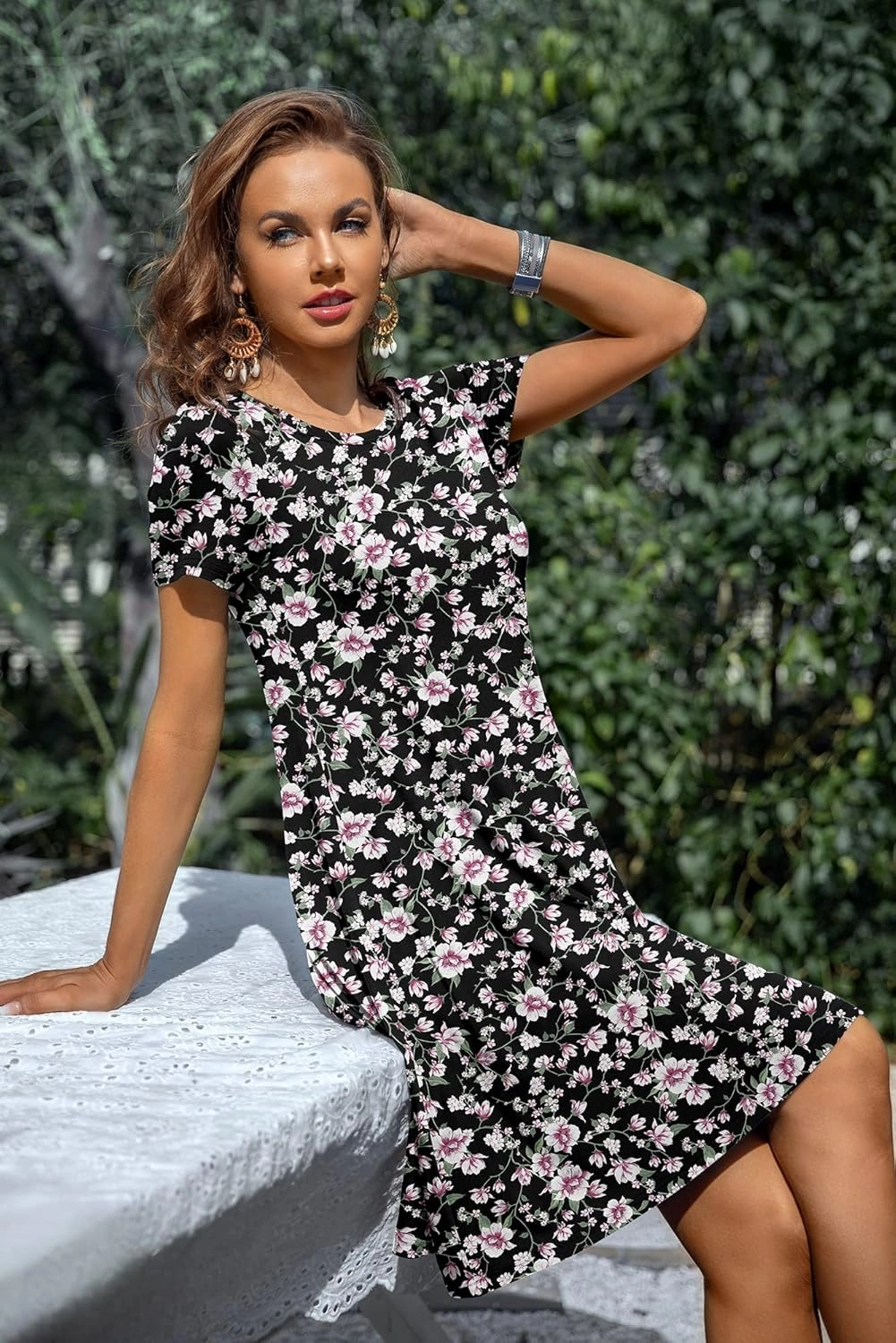 DUSDIMON Women's Summer Casual Tshirt Dresses Short Sleeve Cover ups Beach Loose Dress