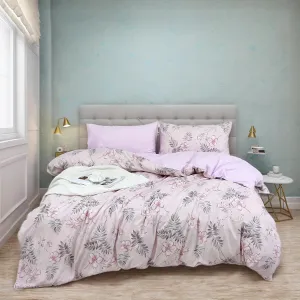 Duvet Cover Set Queen 3-Piece, 1 Duvet Cover 90" x 90", 2 Pillowcases 20" x 30", Elegant Pink Floral & Botanical Palm Leaf Design Ultra Lightweight, Stain-Resistant with Zipper Closure