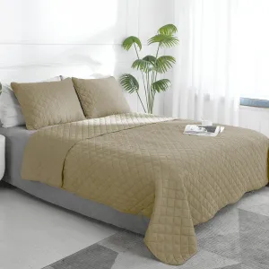 Easy-Going Full/Queen Size Reversible Quilt Set with 1 Quilt and 2 Pillow Shams, Soft Bed Quilt Cover, Water Resistant Lightweight Microfiber Bedspread, Stain Resistant, Beige/Beige