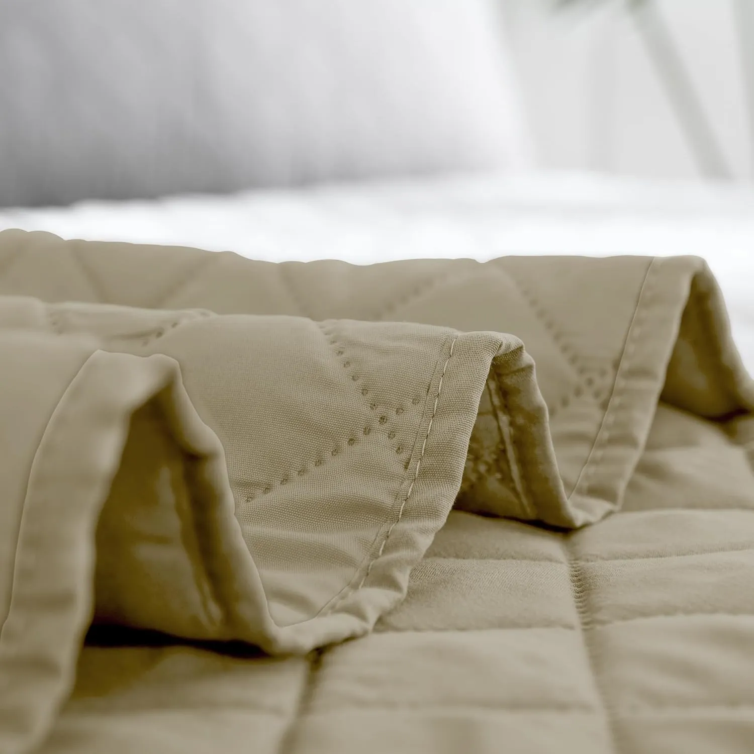 Easy-Going Full/Queen Size Reversible Quilt Set with 1 Quilt and 2 Pillow Shams, Soft Bed Quilt Cover, Water Resistant Lightweight Microfiber Bedspread, Stain Resistant, Beige/Beige
