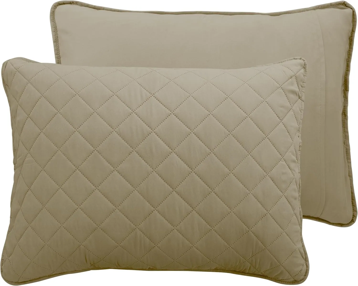 Easy-Going Full/Queen Size Reversible Quilt Set with 1 Quilt and 2 Pillow Shams, Soft Bed Quilt Cover, Water Resistant Lightweight Microfiber Bedspread, Stain Resistant, Beige/Beige