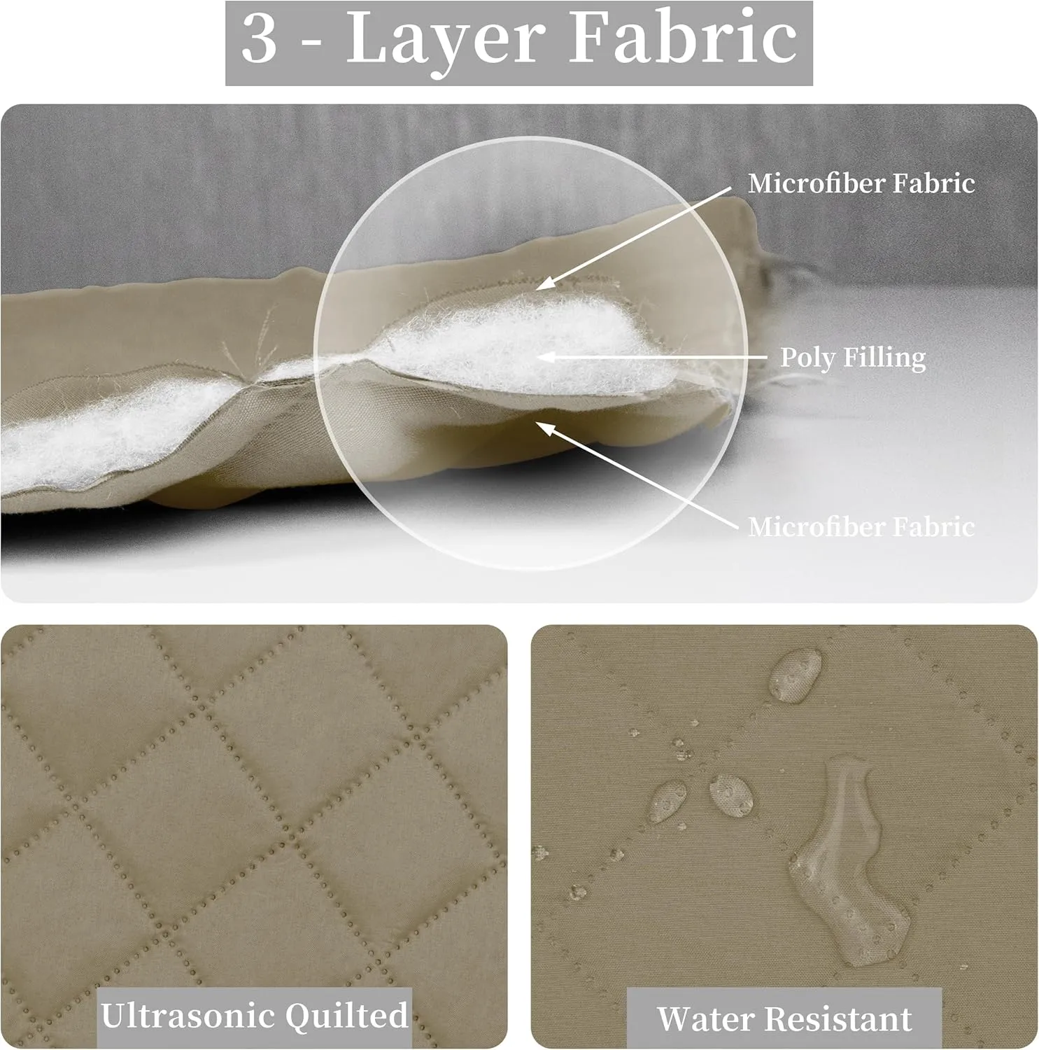 Easy-Going Full/Queen Size Reversible Quilt Set with 1 Quilt and 2 Pillow Shams, Soft Bed Quilt Cover, Water Resistant Lightweight Microfiber Bedspread, Stain Resistant, Beige/Beige