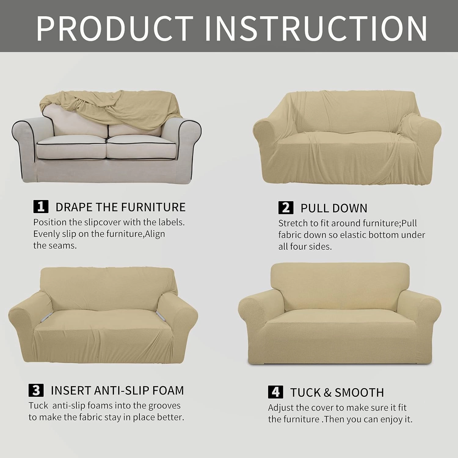 Easy-Going Stretch Loveseat Slipcover 1-Piece Sofa Cover Furniture Protector Couch Soft with Elastic Bottom for Kids Polyester Spandex Jacquard Fabric Small Checks (Loveseat, Beige)