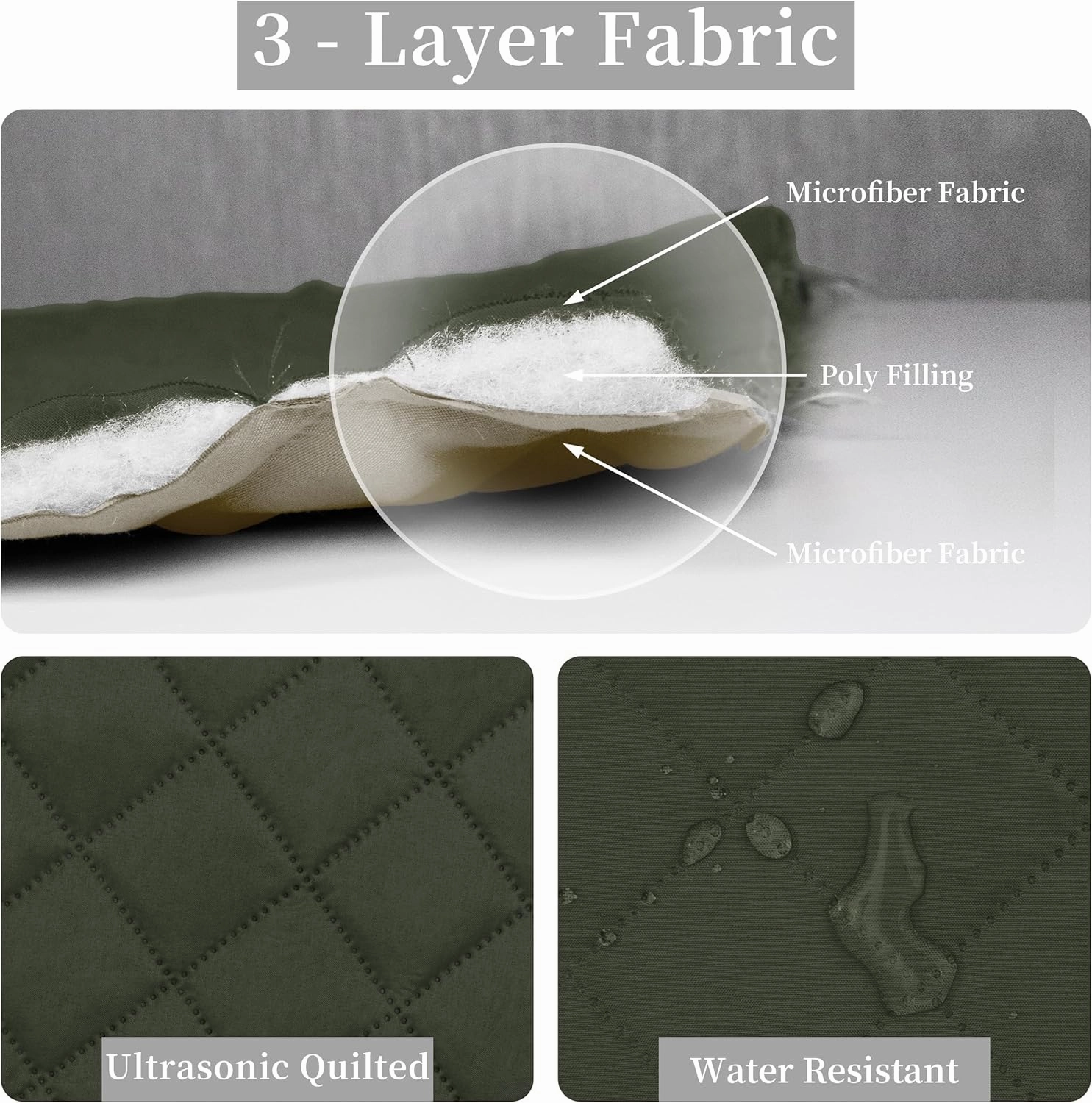 Easy-Going Twin Size Reversible Quilt Set with 1 Quilt and 1 Pillow Sham, Soft Bed Quilt Cover, Water Resistant Lightweight Microfiber Bedspread, Stain Resistant, Army Green/Beige