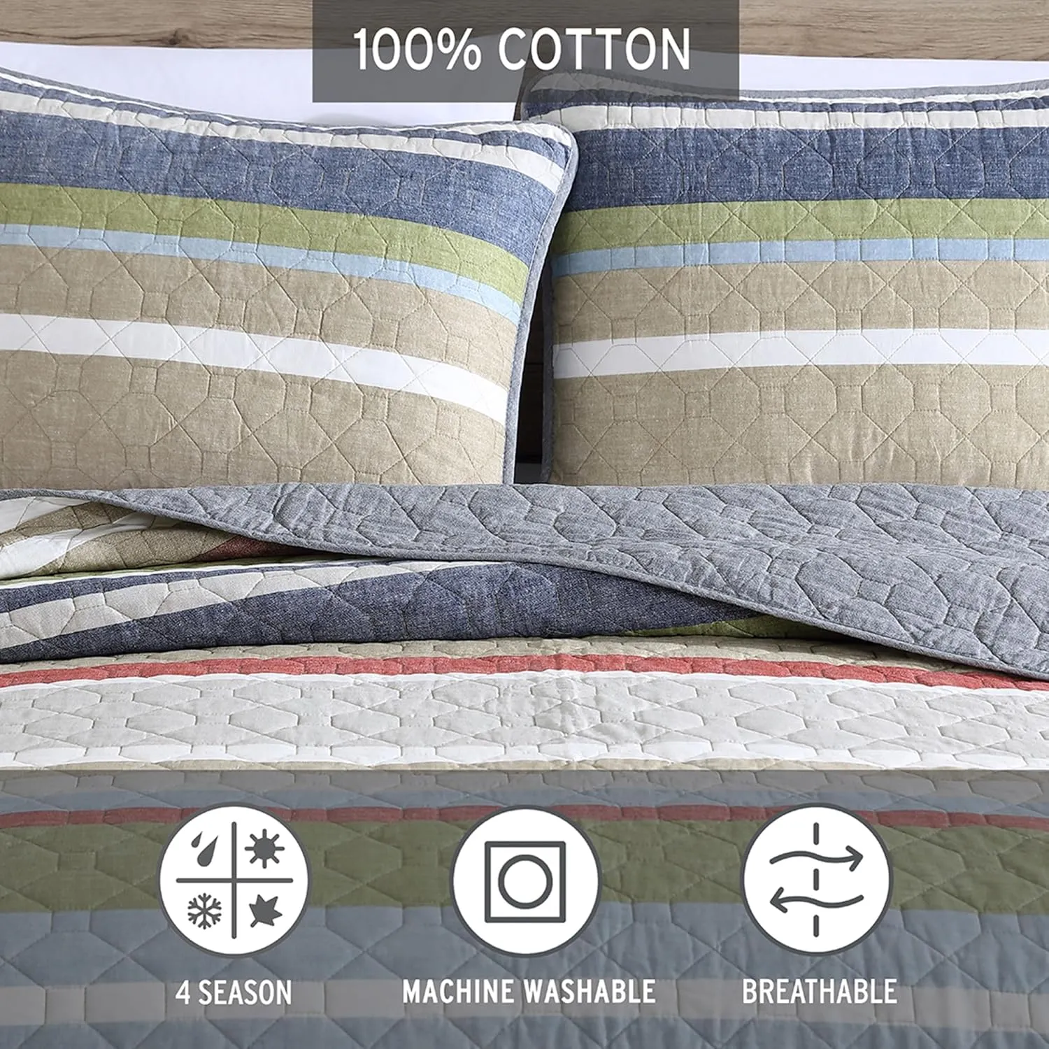 Eddie Bauer - King Quilt Set, Cotton Reversible Bedding Set with Matching Shams, Lightweight Home Decor for All Seasons (Salmon Ladder Beige, King)