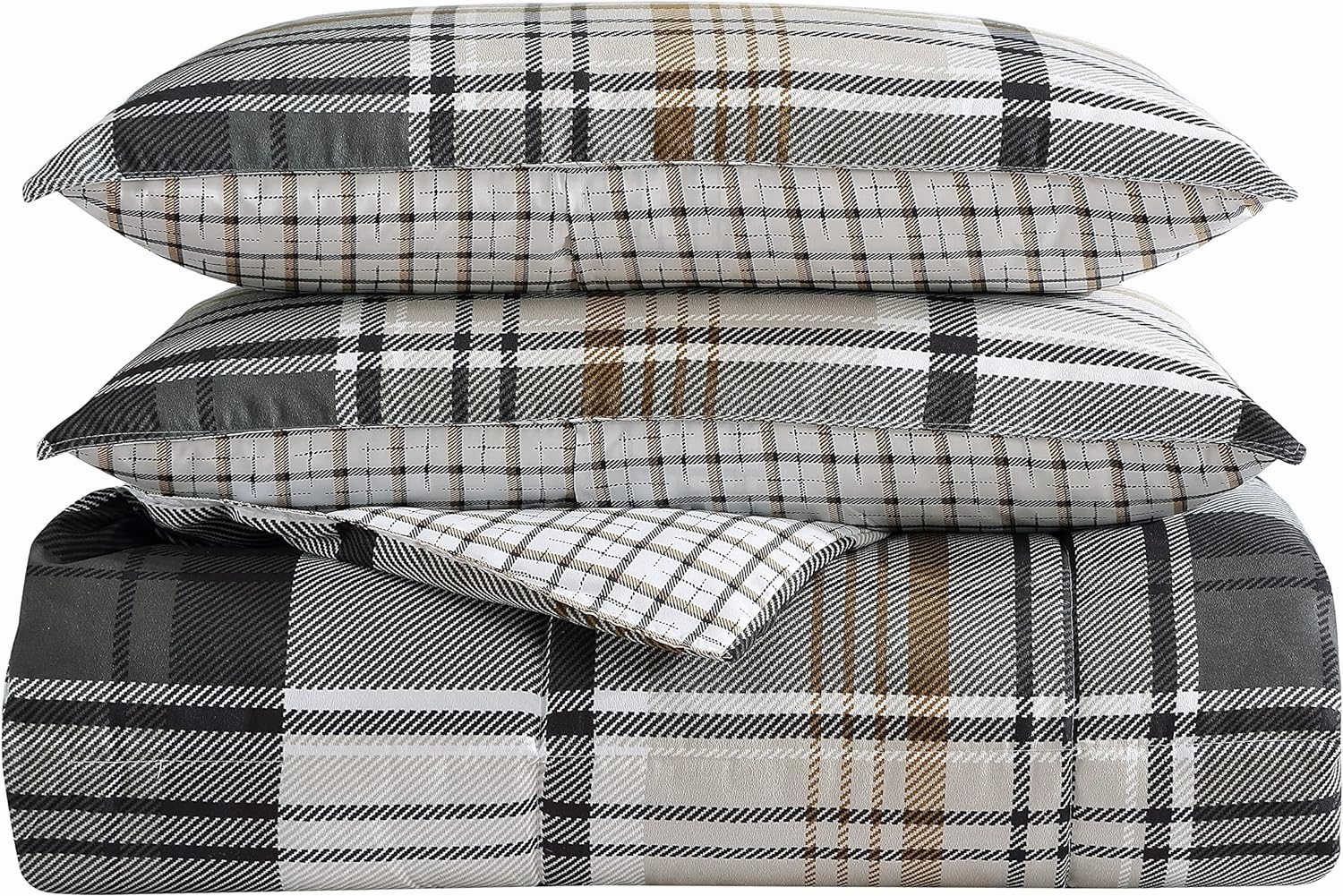 Eddie Bauer - King Comforter Set, Plaid Reversible Bedding, Stylish & Warm Home Decor (Normandy Grey, King)