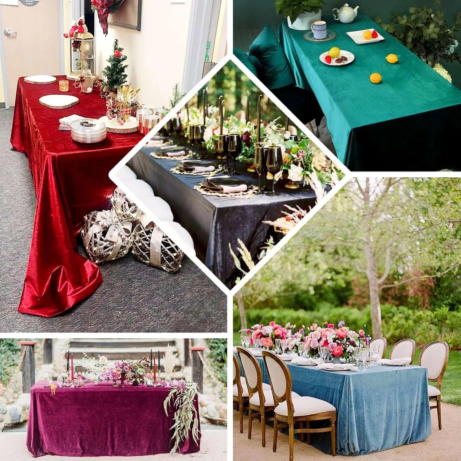 Efavormart Premium Velvet Dusty Blue 90" x 132" Rectangle Tablecloth for Wedding Party Events