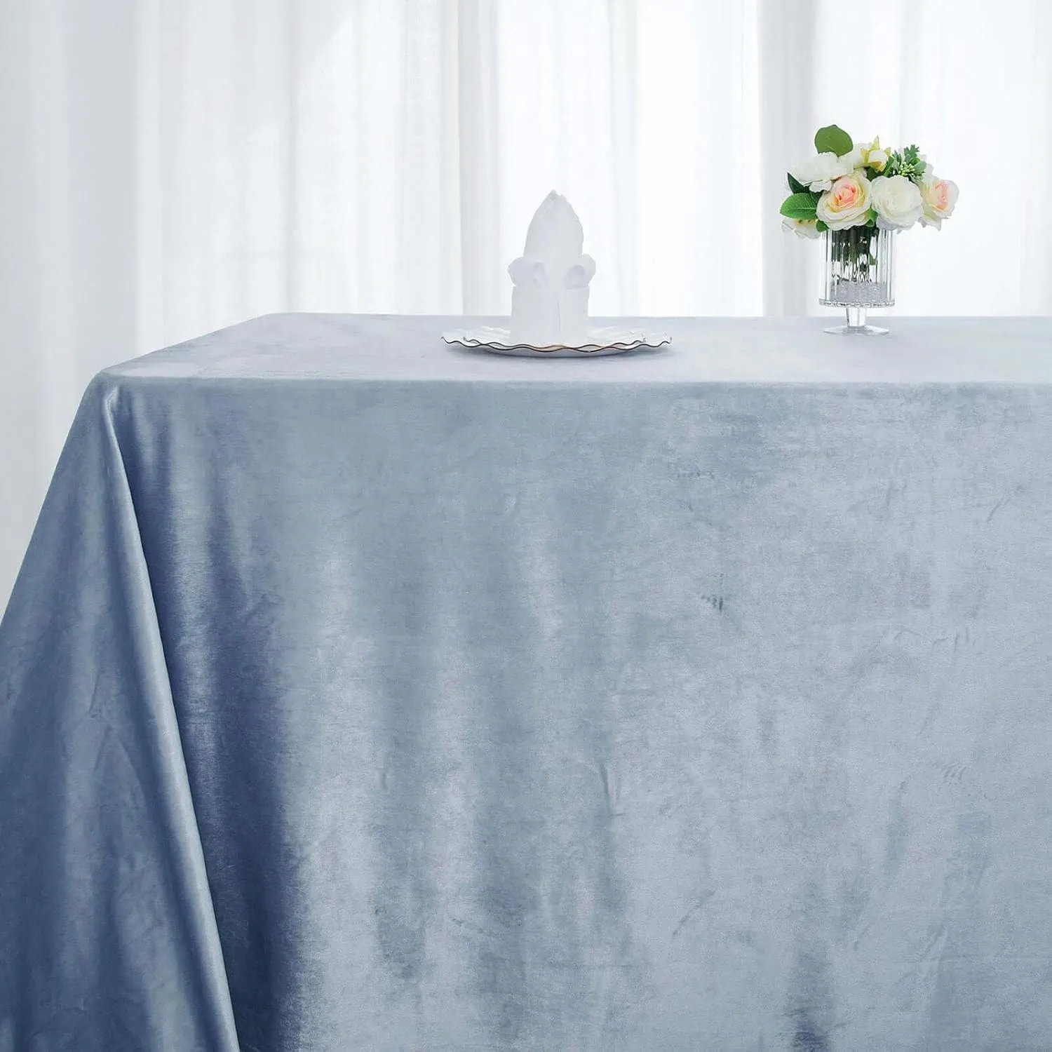 Efavormart Premium Velvet Dusty Blue 90" x 132" Rectangle Tablecloth for Wedding Party Events