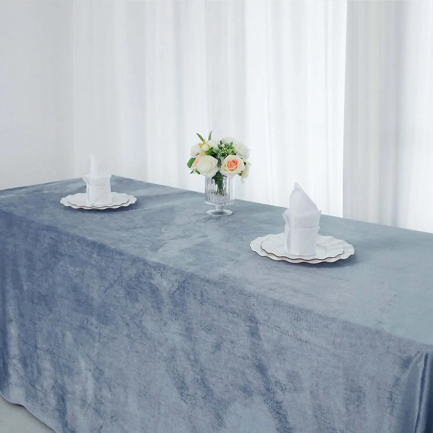 Efavormart Premium Velvet Dusty Blue 90" x 132" Rectangle Tablecloth for Wedding Party Events