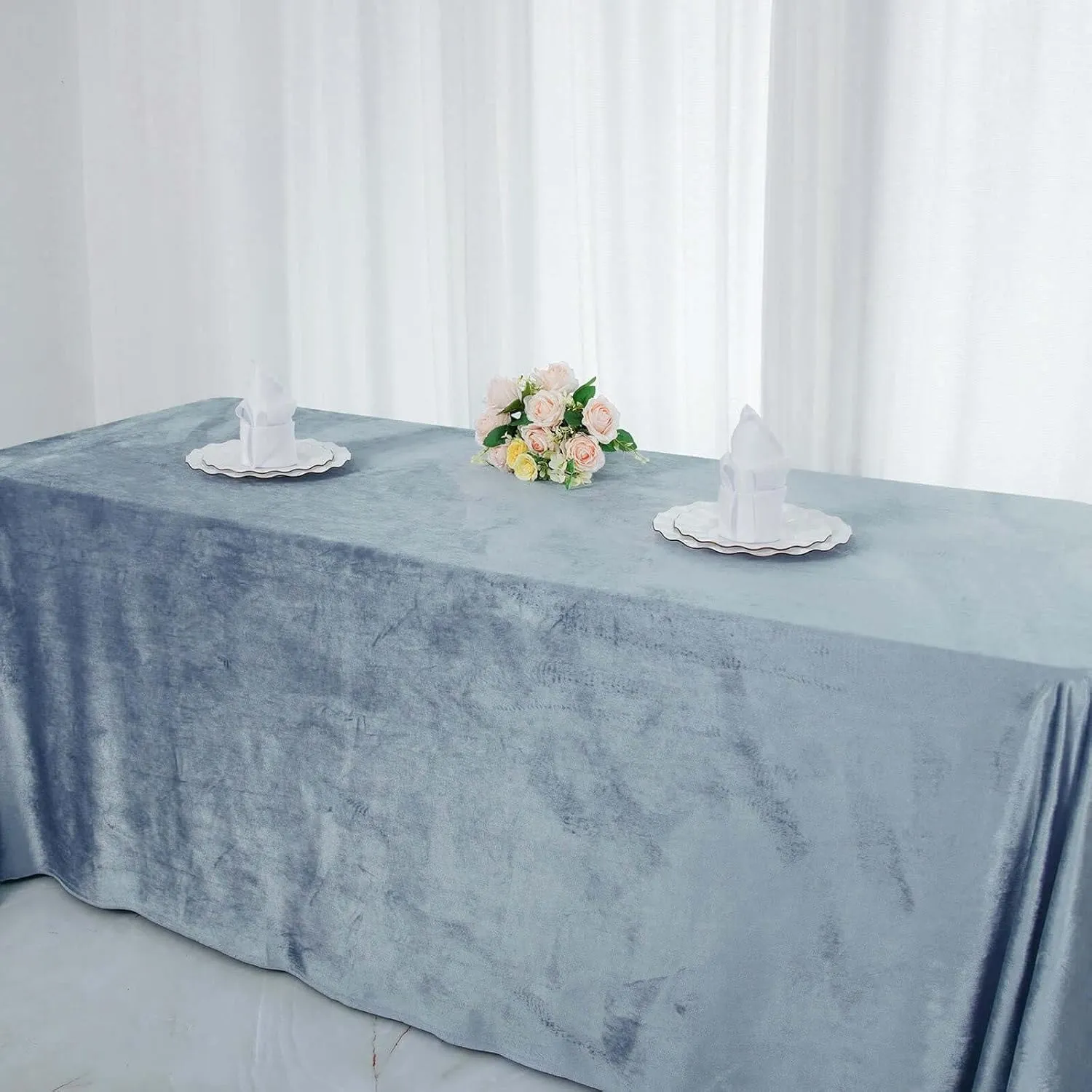 Efavormart Premium Velvet Dusty Blue 90" x 132" Rectangle Tablecloth for Wedding Party Events