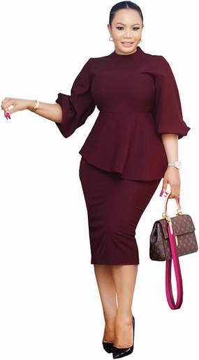 Ekaliy Women's Ruffle Sleeve Vintage Bodycon Peplum Business Formal Work Pencil Dress