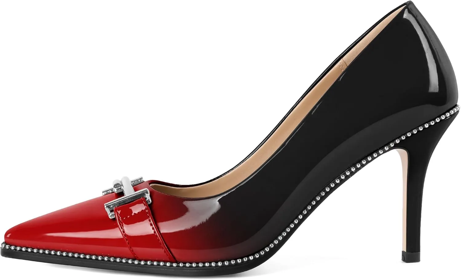 Eldof Women's High Heel Pumps Pointed Toe Slip On Metallic Buckle Stiletto Heels Studed Beaded Pumps Shoes Women 3.5 Inches