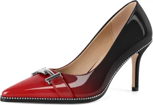 Eldof Women's High Heel Pumps Pointed Toe Slip On Metallic Buckle Stiletto Heels Studed Beaded Pumps Shoes Women 3.5 Inches