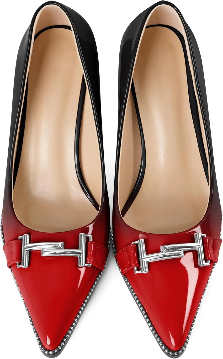 Eldof Women's High Heel Pumps Pointed Toe Slip On Metallic Buckle Stiletto Heels Studed Beaded Pumps Shoes Women 3.5 Inches