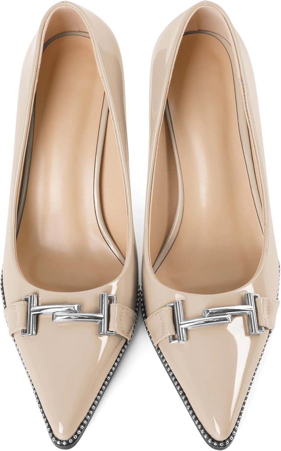 Eldof Women's High Heel Pumps Pointed Toe Slip On Metallic Buckle Stiletto Heels Studed Beaded Pumps Shoes Women 3.5 Inches