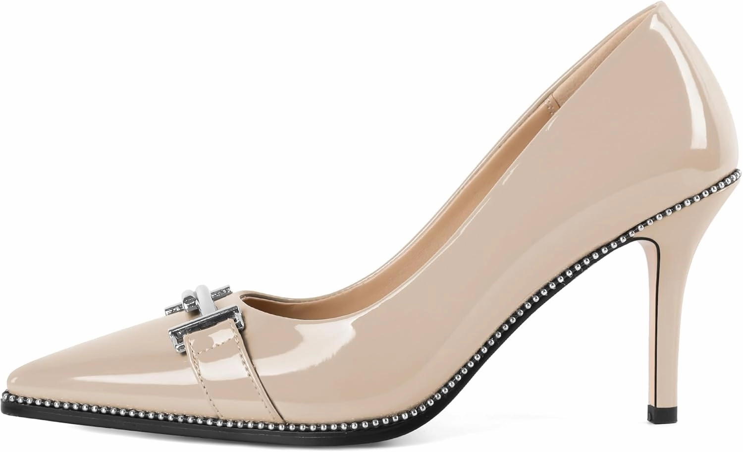 Eldof Women's High Heel Pumps Pointed Toe Slip On Metallic Buckle Stiletto Heels Studed Beaded Pumps Shoes Women 3.5 Inches