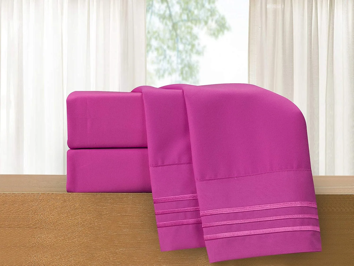 Elegant Comfort Luxury 4-Piece Bed Sheet Set - Luxury Bedding 1500 Premium Hotel Quality Microfiber, Wrinkle Resistant Cool & Breathable, Easy Elastic Fitted, King, Hot Pink