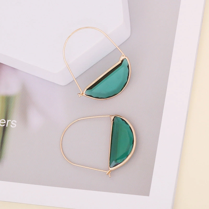 Elegant Green Crystal Half-Moon Earrings -jlt11611