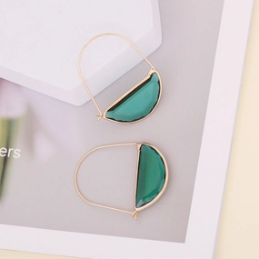 Elegant Green Crystal Half-Moon Earrings -jlt11611