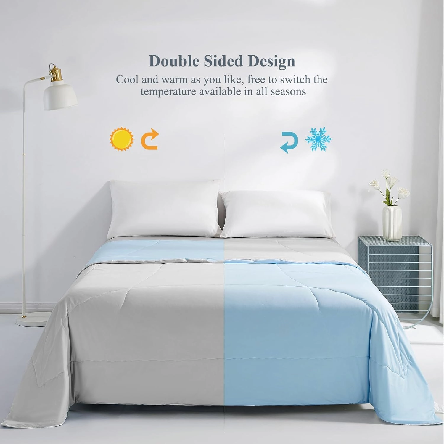 Elegear Cooling Comforter King Absorbs Body Heat to Keep Cool, Cooling Blanket for Hot Sleepers Japanese Arc-Chill 3.0 Cool Tech Fabric Summer Comforter Hypo-Allergenic Cooling Quilt - Blue/Gray