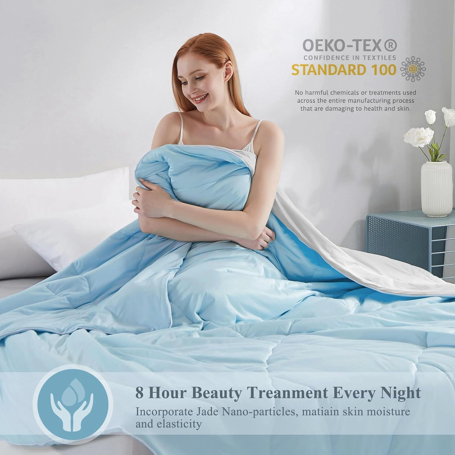 Elegear Cooling Comforter King Absorbs Body Heat to Keep Cool, Cooling Blanket for Hot Sleepers Japanese Arc-Chill 3.0 Cool Tech Fabric Summer Comforter Hypo-Allergenic Cooling Quilt - Blue/Gray