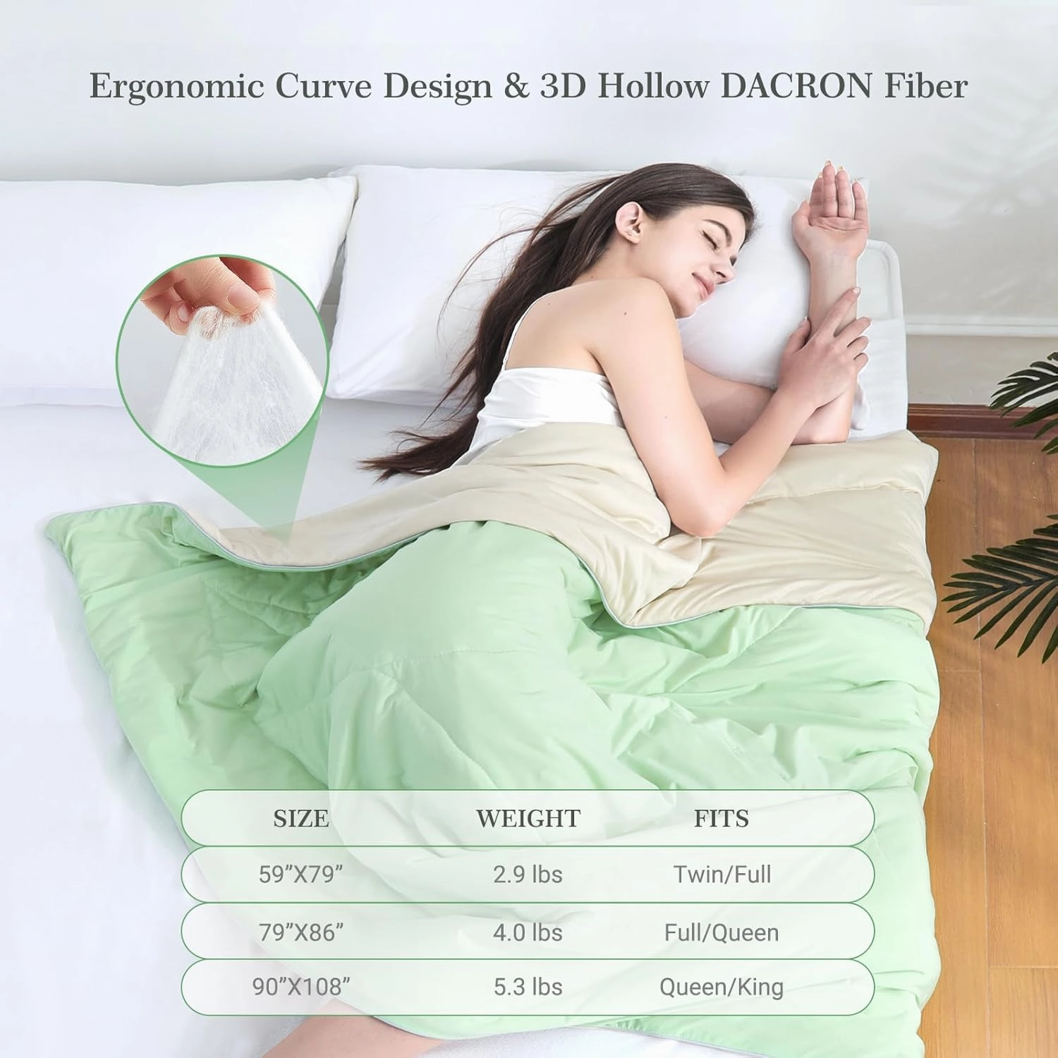 Elegear Cooling Comforter King Absorbs Body Heat to Keep Cool, Cooling Blanket for Hot Sleepers Japanese Arc-Chill 3.0 Cool Tech Fabric Summer Comforter Hypo-Allergenic Cooling Quilt - Green/Beige