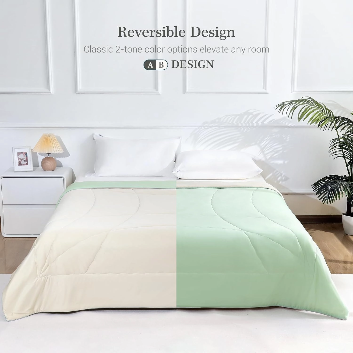 Elegear Cooling Comforter King Absorbs Body Heat to Keep Cool, Cooling Blanket for Hot Sleepers Japanese Arc-Chill 3.0 Cool Tech Fabric Summer Comforter Hypo-Allergenic Cooling Quilt - Green/Beige