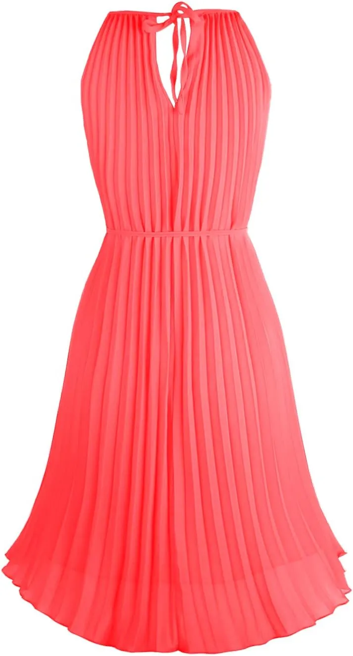 Ellames Women's 2024 Summer Spaghetti Strap Pleated Casual Swing Dress with Belt