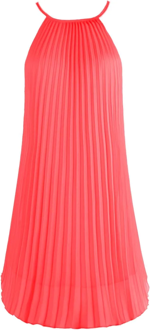 Ellames Women's 2024 Summer Spaghetti Strap Pleated Casual Swing Dress with Belt
