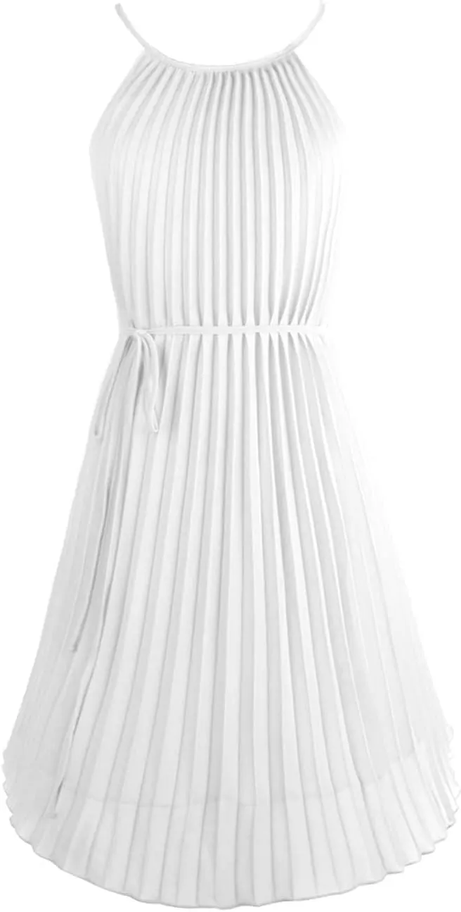 Ellames Women's 2024 Summer Spaghetti Strap Pleated Casual Swing Dress with Belt