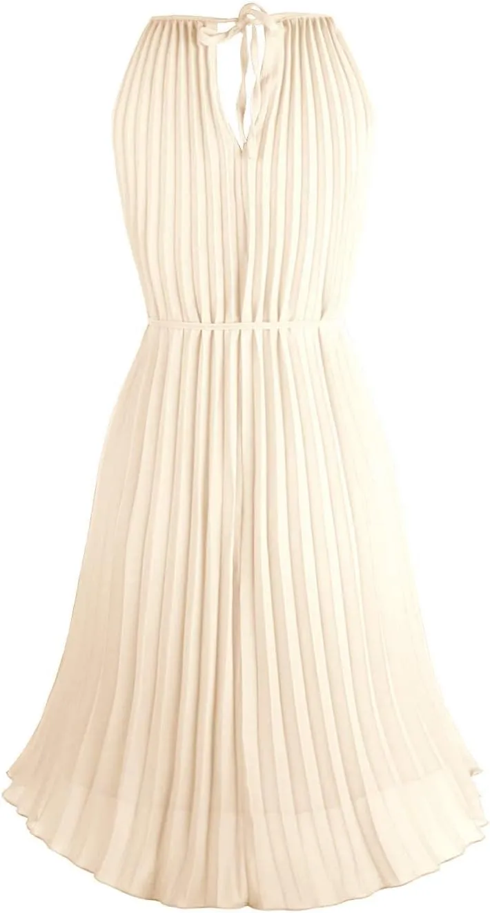 Ellames Women's 2024 Summer Spaghetti Strap Pleated Casual Swing Dress with Belt