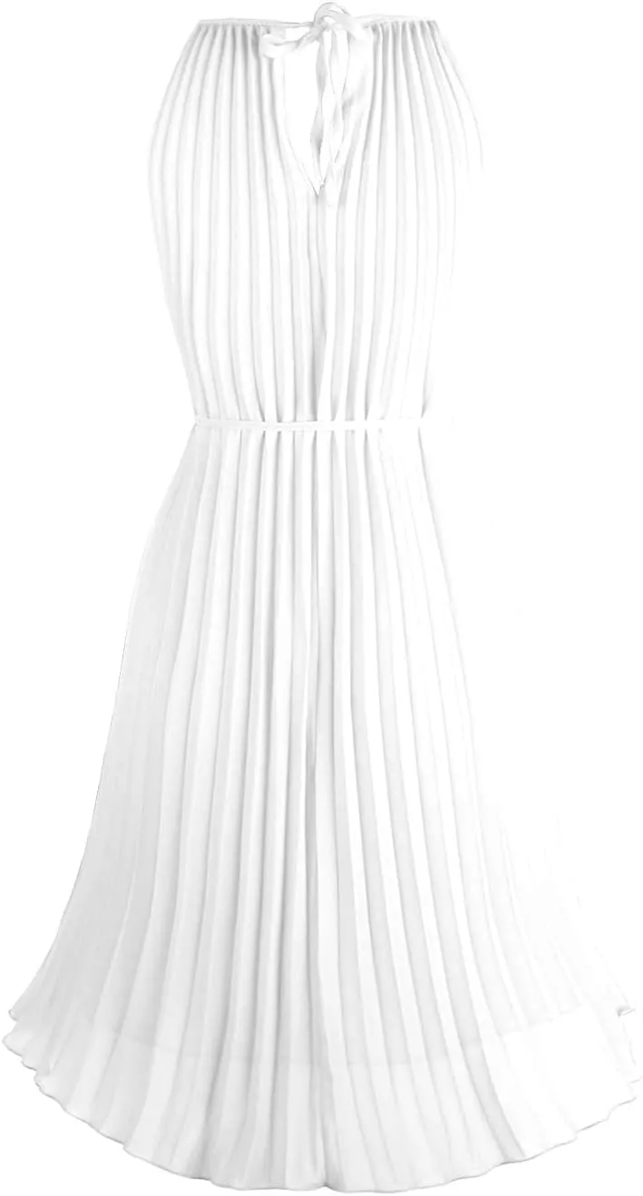 Ellames Women's 2024 Summer Spaghetti Strap Pleated Casual Swing Dress with Belt