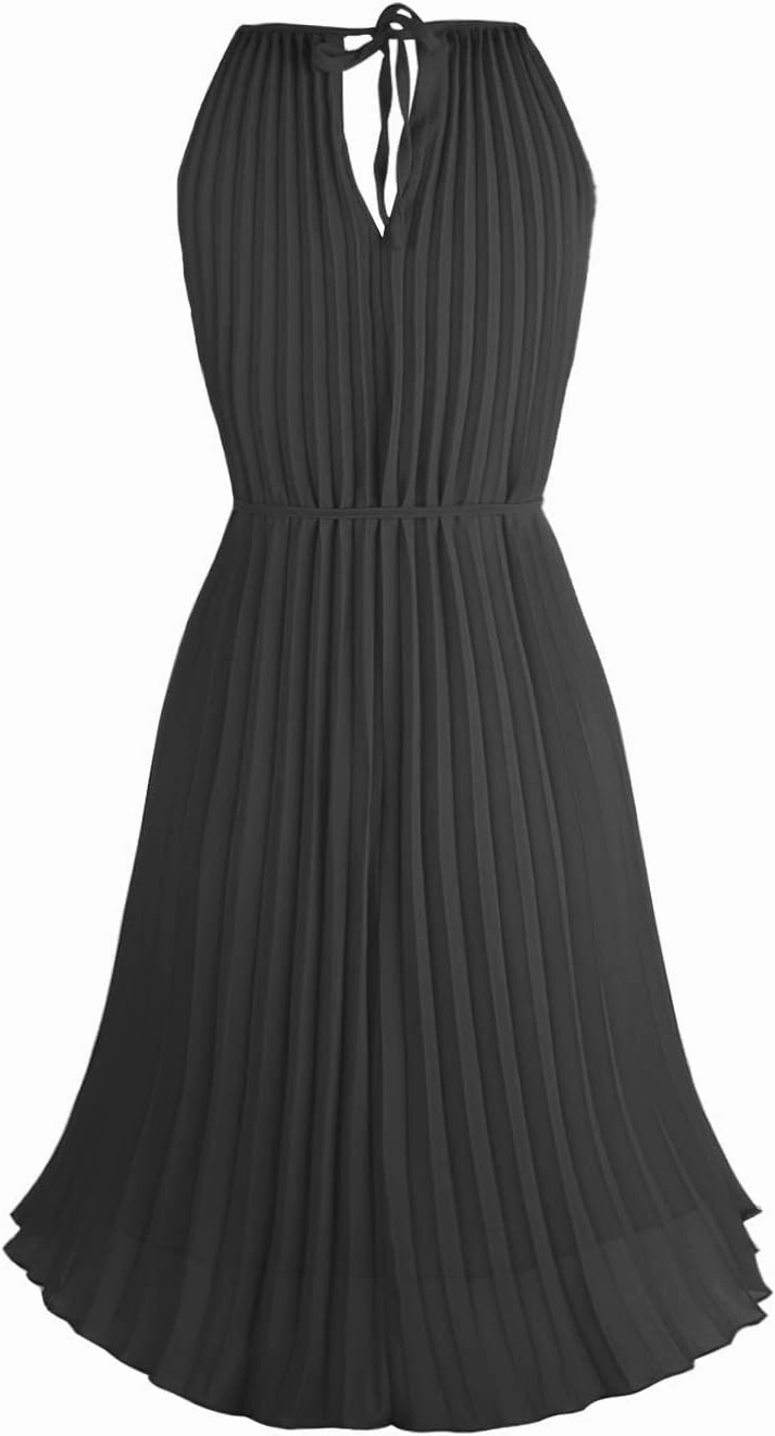 Ellames Women's 2024 Summer Spaghetti Strap Pleated Casual Swing Dress with Belt