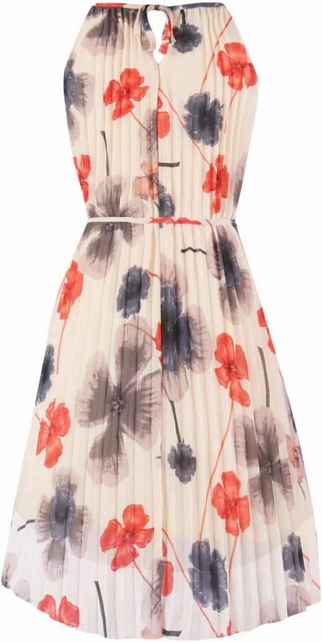 Ellames Women's 2024 Summer Spaghetti Strap Pleated Casual Swing Dress with Belt