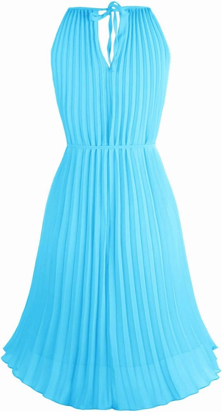 Ellames Women's 2024 Summer Spaghetti Strap Pleated Casual Swing Dress with Belt