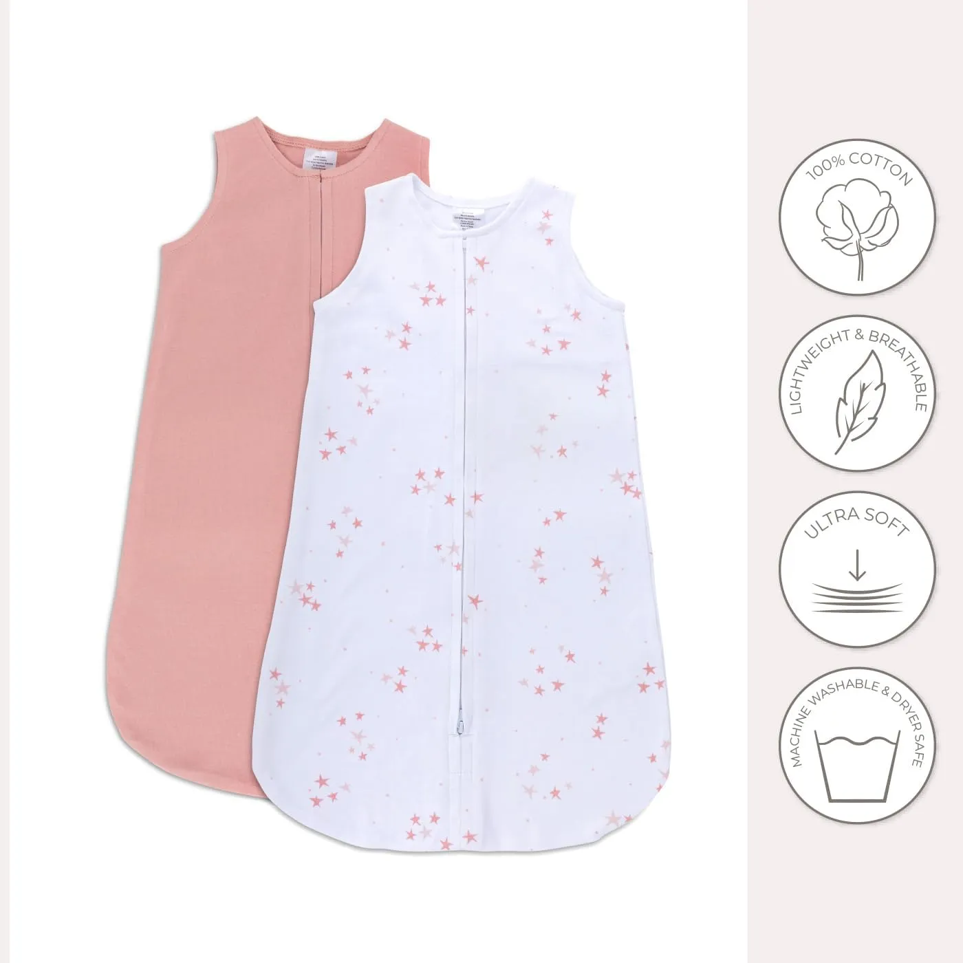 Ely's & Co. Baby Wearable Blanket - Cotton Sleep Sack 0-3,3-6, 6-12, 12-18 Months - 2 Pack Set for Baby Boy & Girl,Pink,Blue