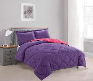 Empire Home 3-PC Reversible Down Alternative All Season Comforter Set with (Purple/Pink, Full Size)