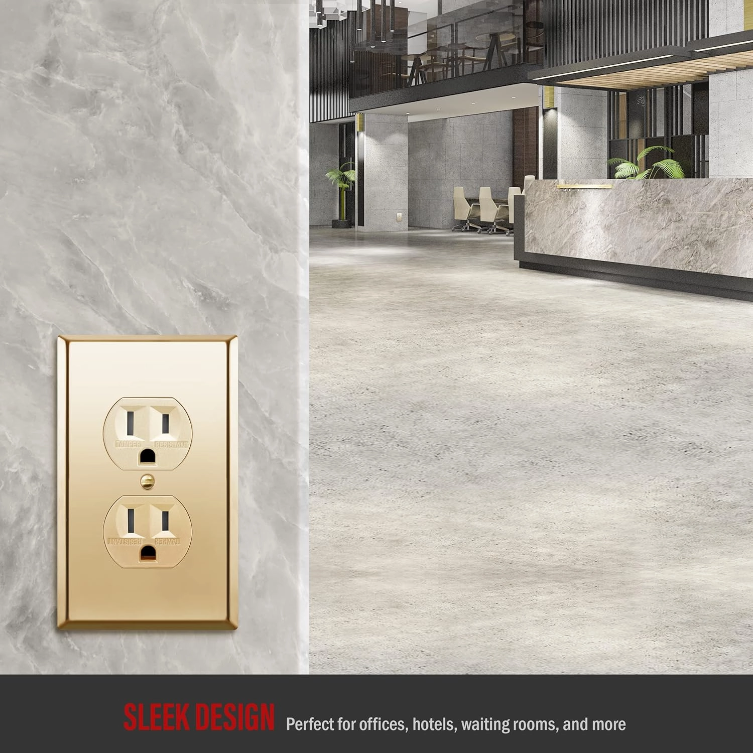 ENERLITES Elite Series Duplex Receptacle with Stainless Steel Metal Wall Plate, Tamper-Resistant Outlet, Commercial Grade, 15A 125V, UL Listed, 61580-TR-GD77PB, Gold with Polished Brass Wall Plate