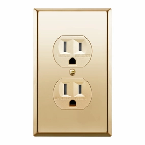 ENERLITES Elite Series Duplex Receptacle with Stainless Steel Metal Wall Plate, Tamper-Resistant Outlet, Commercial Grade, 15A 125V, UL Listed, 61580-TR-GD77PB, Gold with Polished Brass Wall Plate