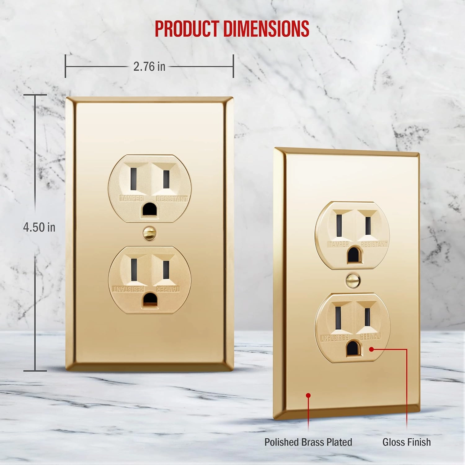 ENERLITES Elite Series Duplex Receptacle with Stainless Steel Metal Wall Plate, Tamper-Resistant Outlet, Commercial Grade, 15A 125V, UL Listed, 61580-TR-GD77PB, Gold with Polished Brass Wall Plate